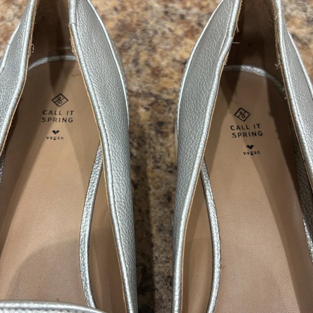 Call It Spring Vegan Silver Wedge Slip On Loafers Size 10 - Picture 8 of 12